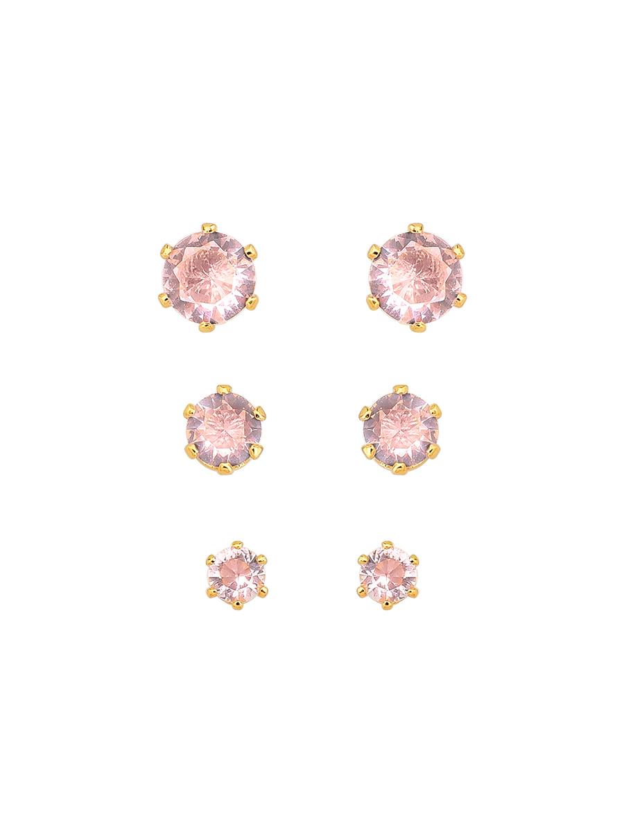 Brinco Trio Pontos de Luz Rosa