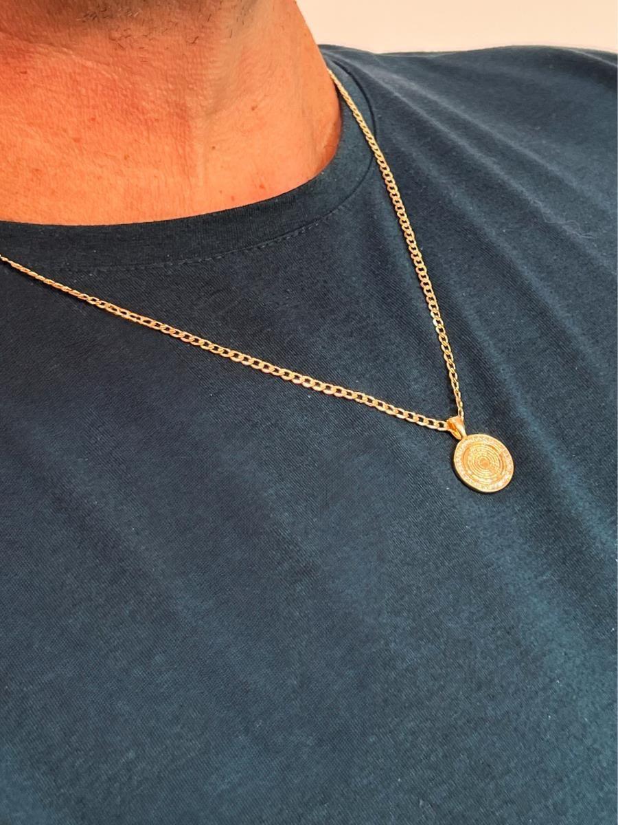 Colar Grumet com Medalha Cravejada Masculino 50cm