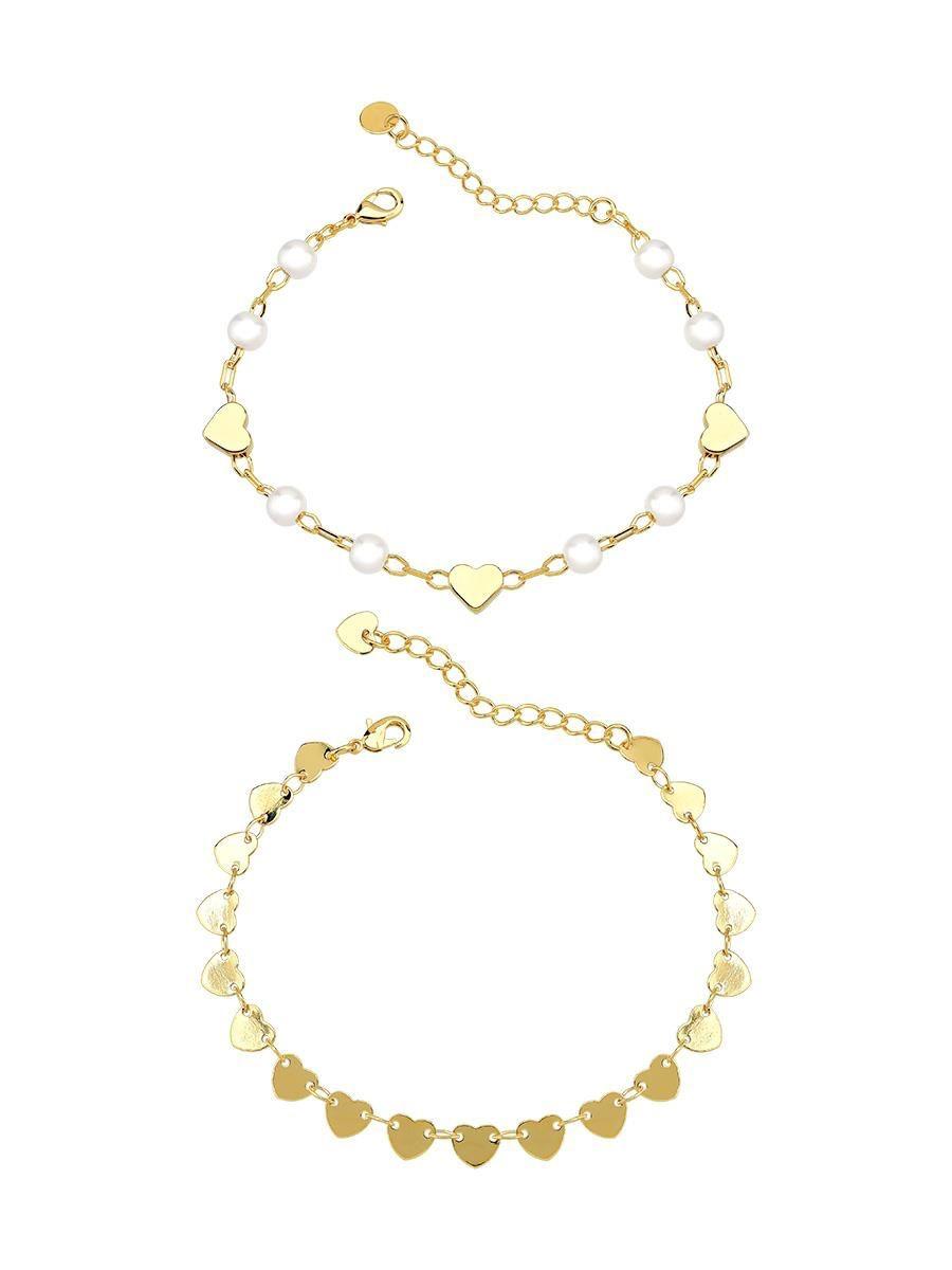 Pulseira Dupla Coração & Pérola