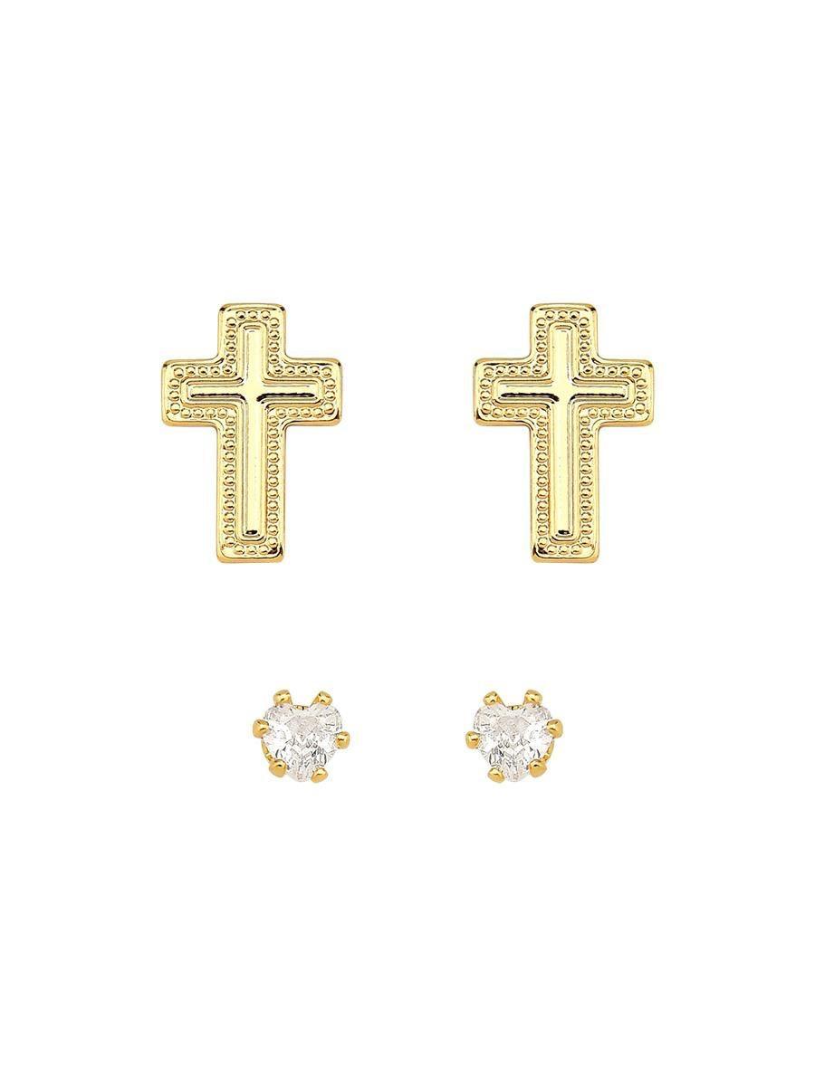 Dupla de Brinco Ponto Luz e Cruz Infantil