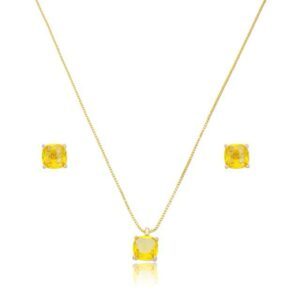 Conjunto Zircônia Quadrada Citrino