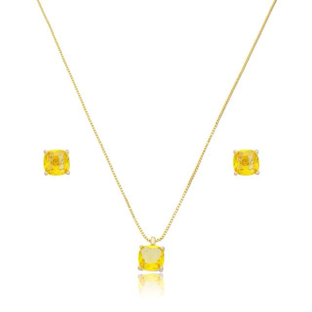 Conjunto Zircônia Quadrada Citrino
