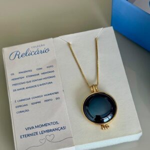 Relicário Ágata Preta Perolada