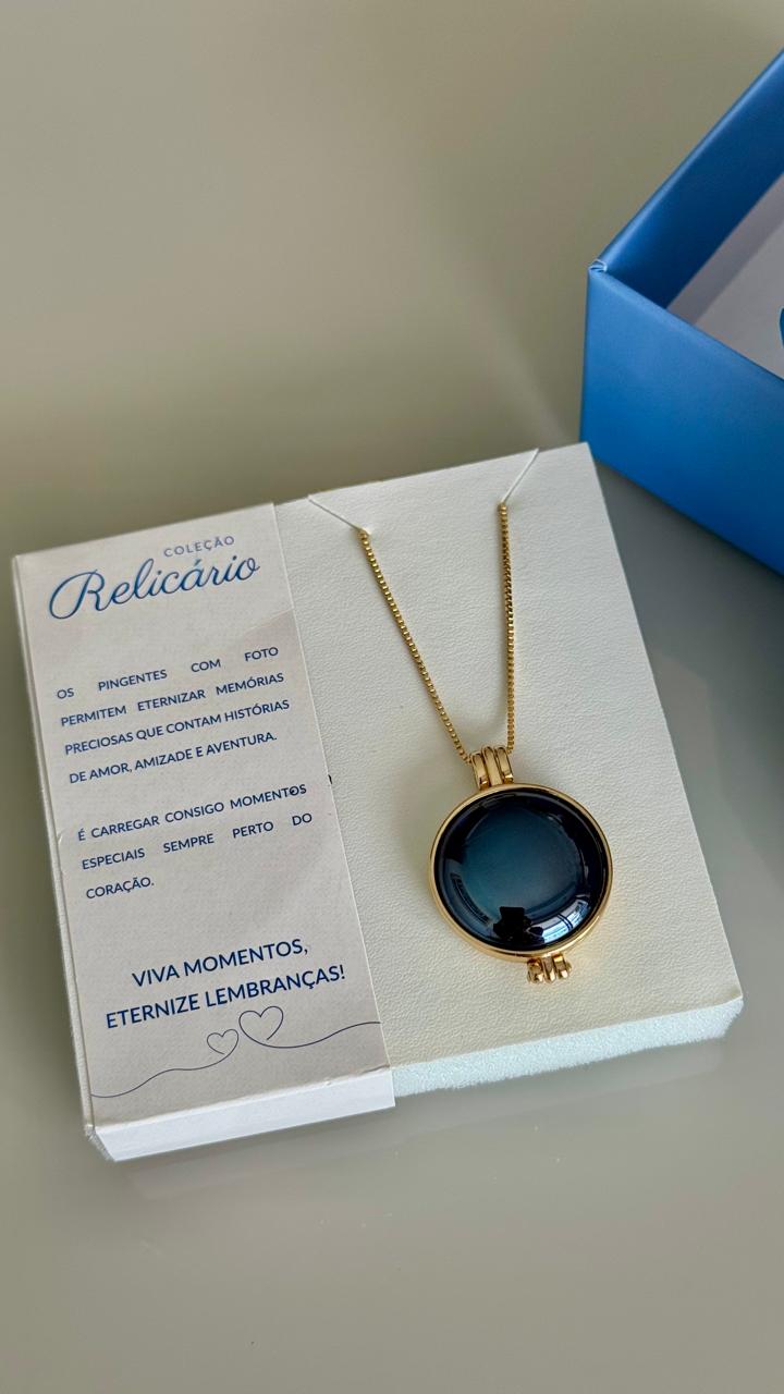 Relicário Ágata Preta Perolada